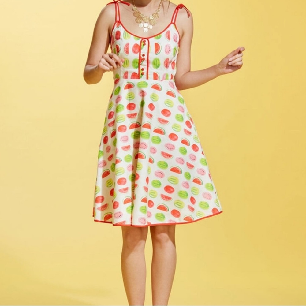 Modcloth White and Red Watermelon Mini Dress Retro Pinup Medium summer